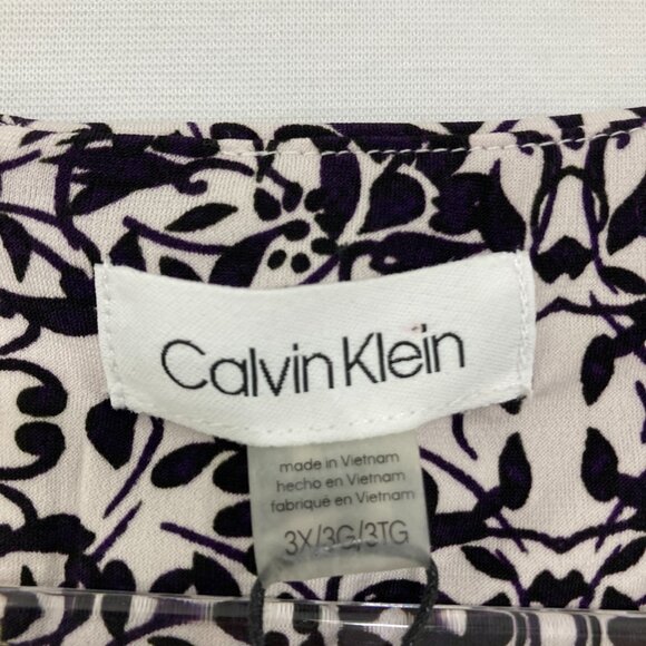 New Calvin Klein size 3X Black White Abstract Sleeveless Knit Stretch Top Office - Picture 2 of 11